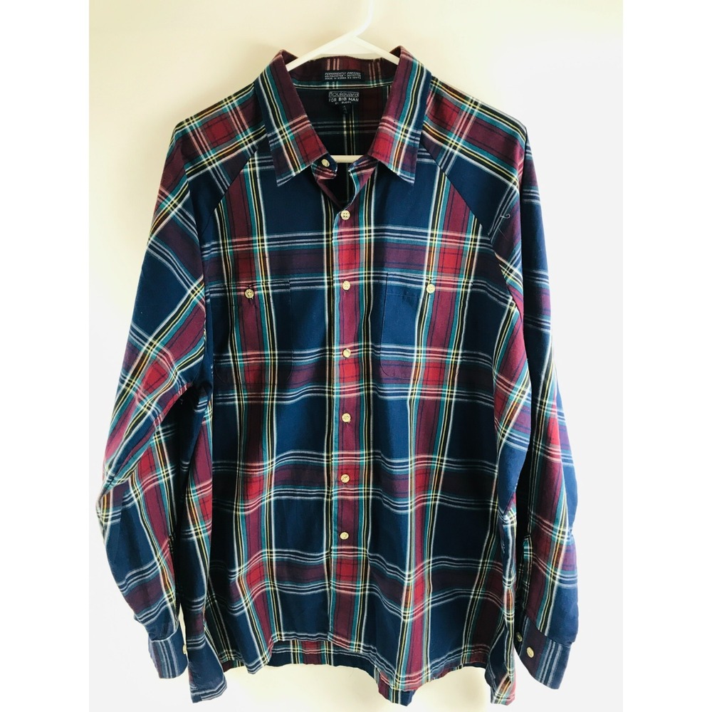 Boulevard For Big Man by Block Shirt Men's Size 1X Navy Blue Red Plain Western